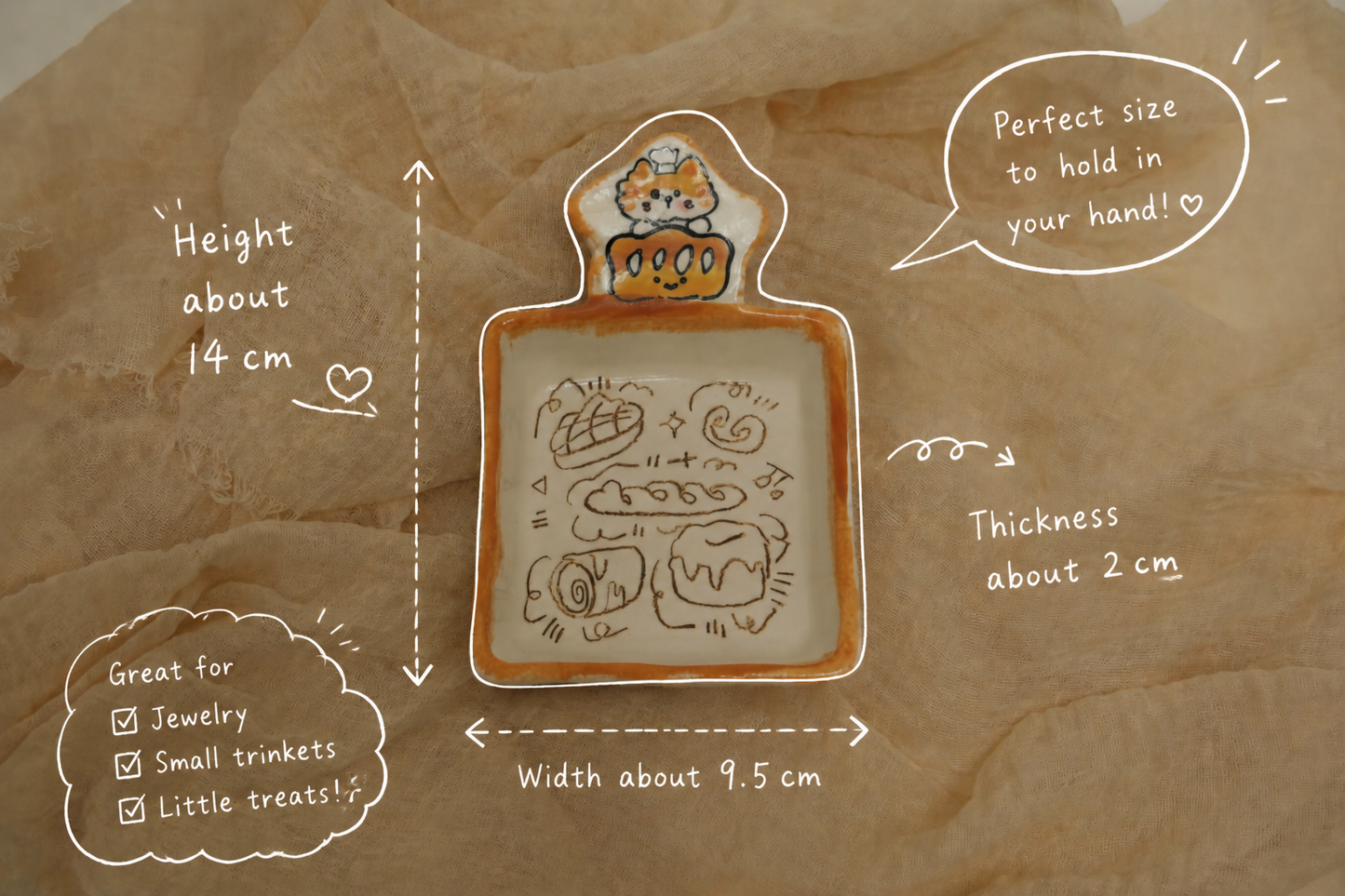 Handmade Ceramic Tiny Dish | Baker Cat Bakery Trinket Tray