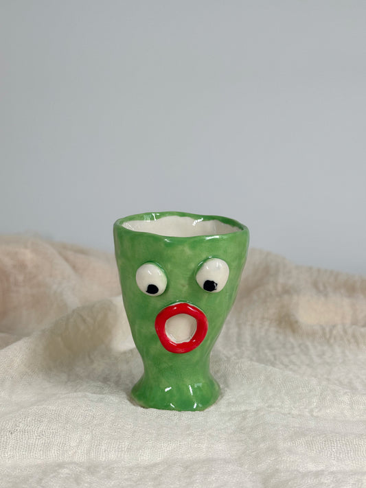 Handmade Funny Green Face Ceramic Wine Glasses