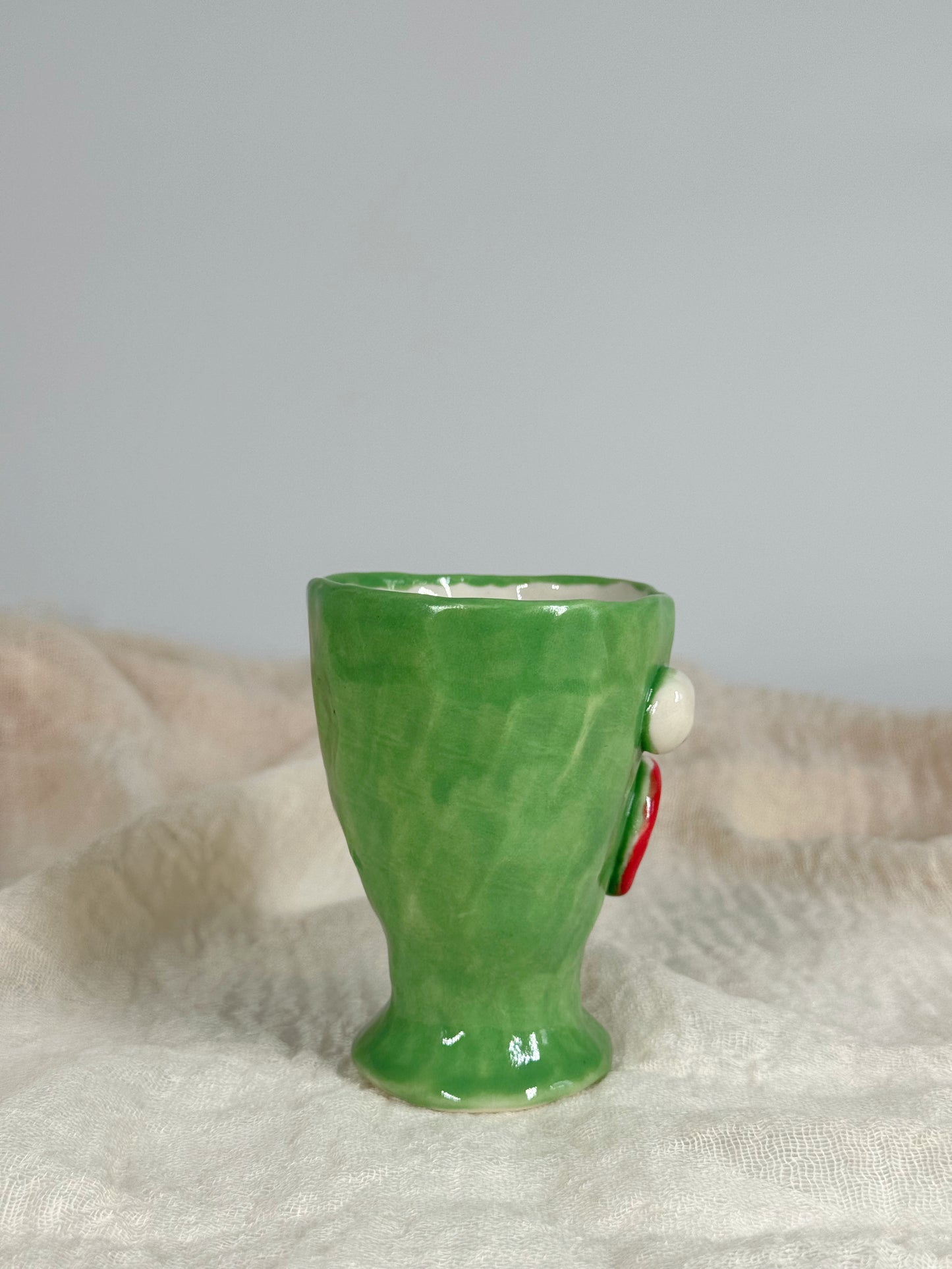 Handmade Funny Green Face Ceramic Wine Glasses