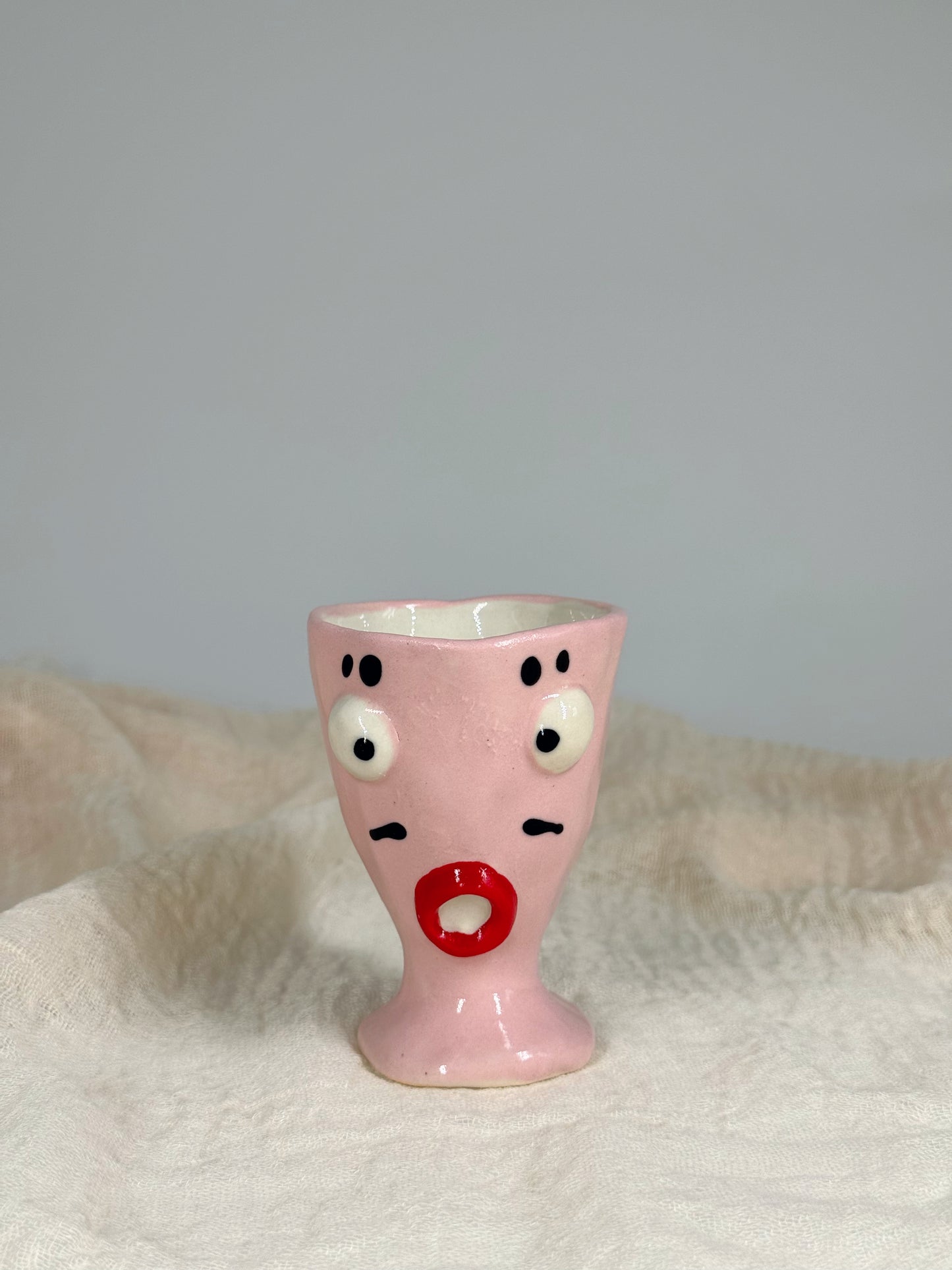Handmade Funny Green Face Ceramic Wine Glasses