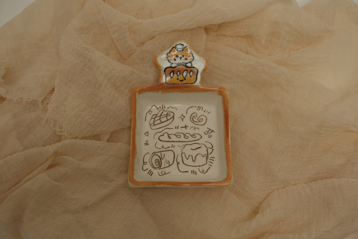 Handmade Ceramic Tiny Dish | Baker Cat Bakery Trinket Tray