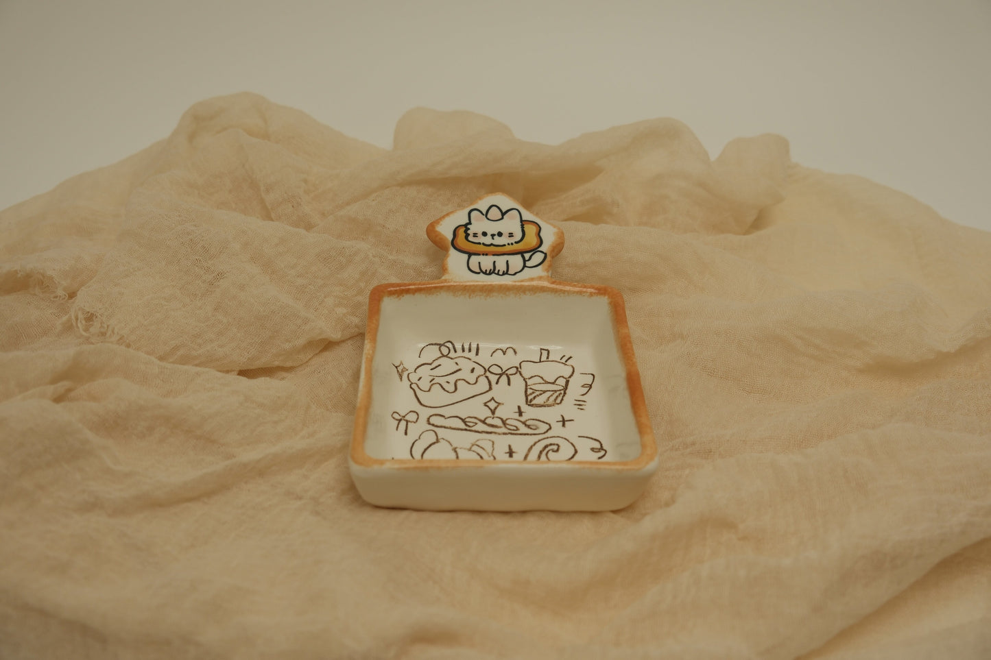 Handmade Ceramic Tiny Dish | Baker Cat Bakery Trinket Tray